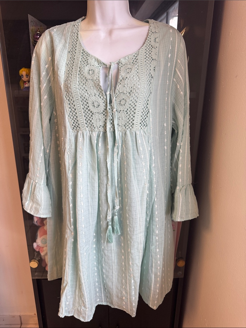 NEW Light Mint Crochet Tunic Dress with Tassel Tie